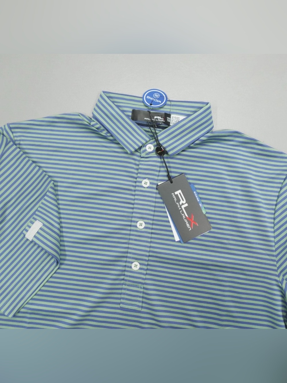 RLX Ralph Lauren Men’s Blue and Green Stripe Polo